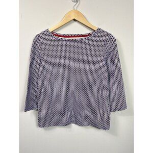 Talbots Womens Top Petite Medium Blue Red 3/4 Sleeve Blouse Shirt Cotton